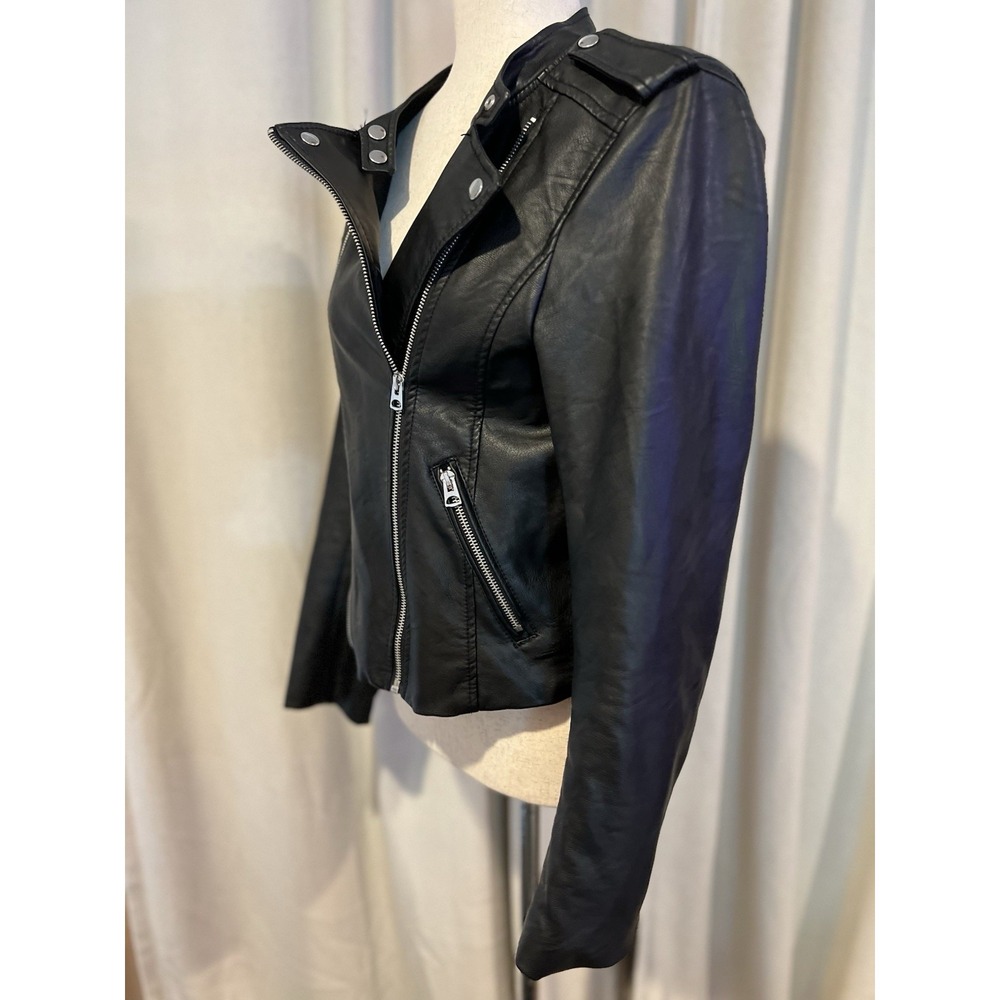 H+M Women's Faux‎ Leather Black Biker Style Jacket Size 6 - Picture 4 of 6